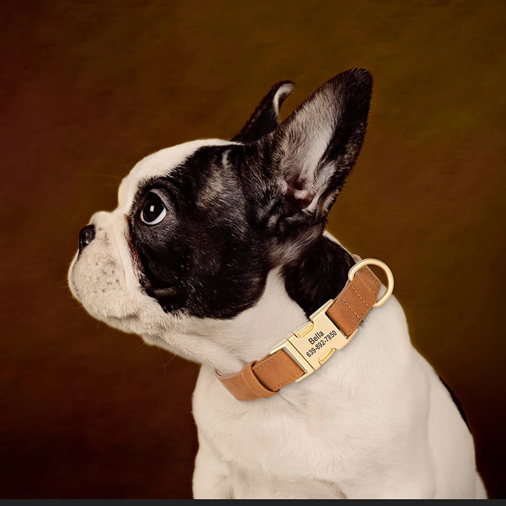 Personalized Dog Collar PU Leather Dog Collars Free Custom Metal Buckle Pet Necklace for Small Medium Large Dogs Pitbull Bulldog