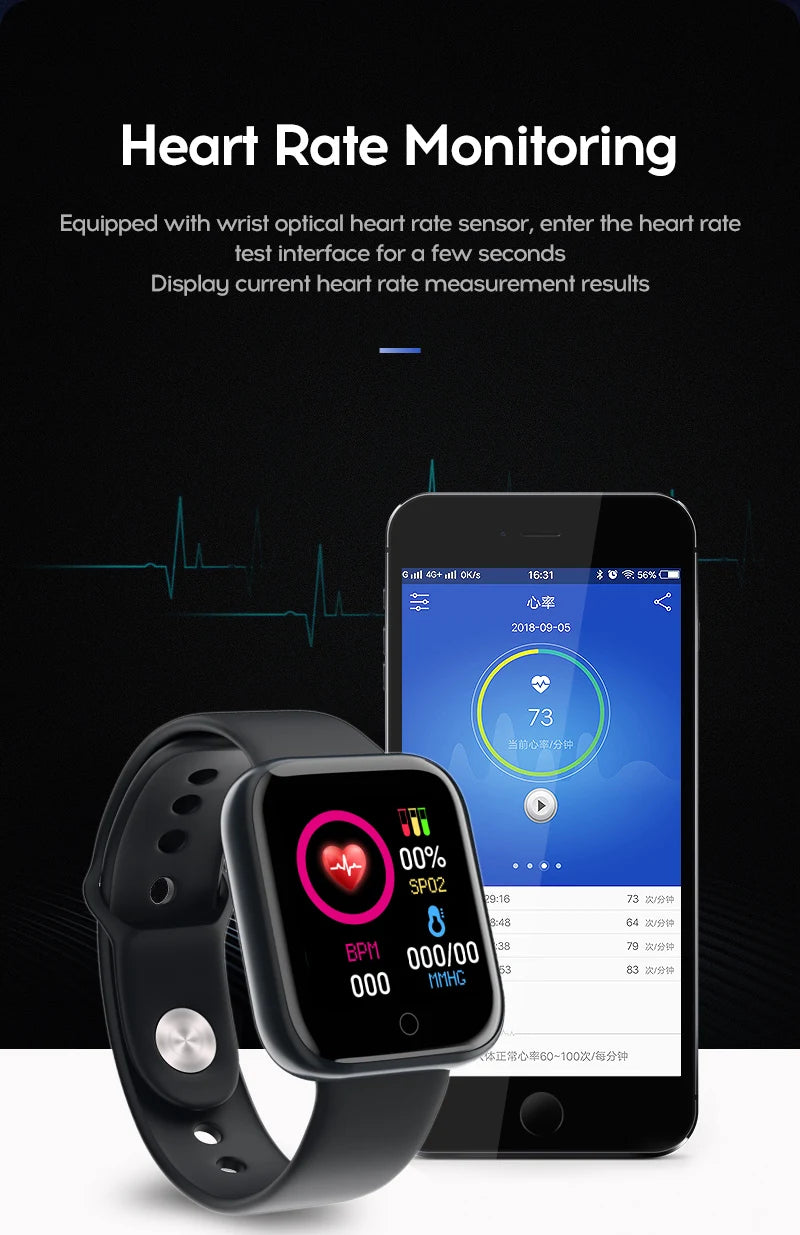 Multifunctional Smart Watch D20 Rechargeable Bluetooth Connected Phone Music Fitness Sports Bracelet Sleep Monitor Y68 Women Men
