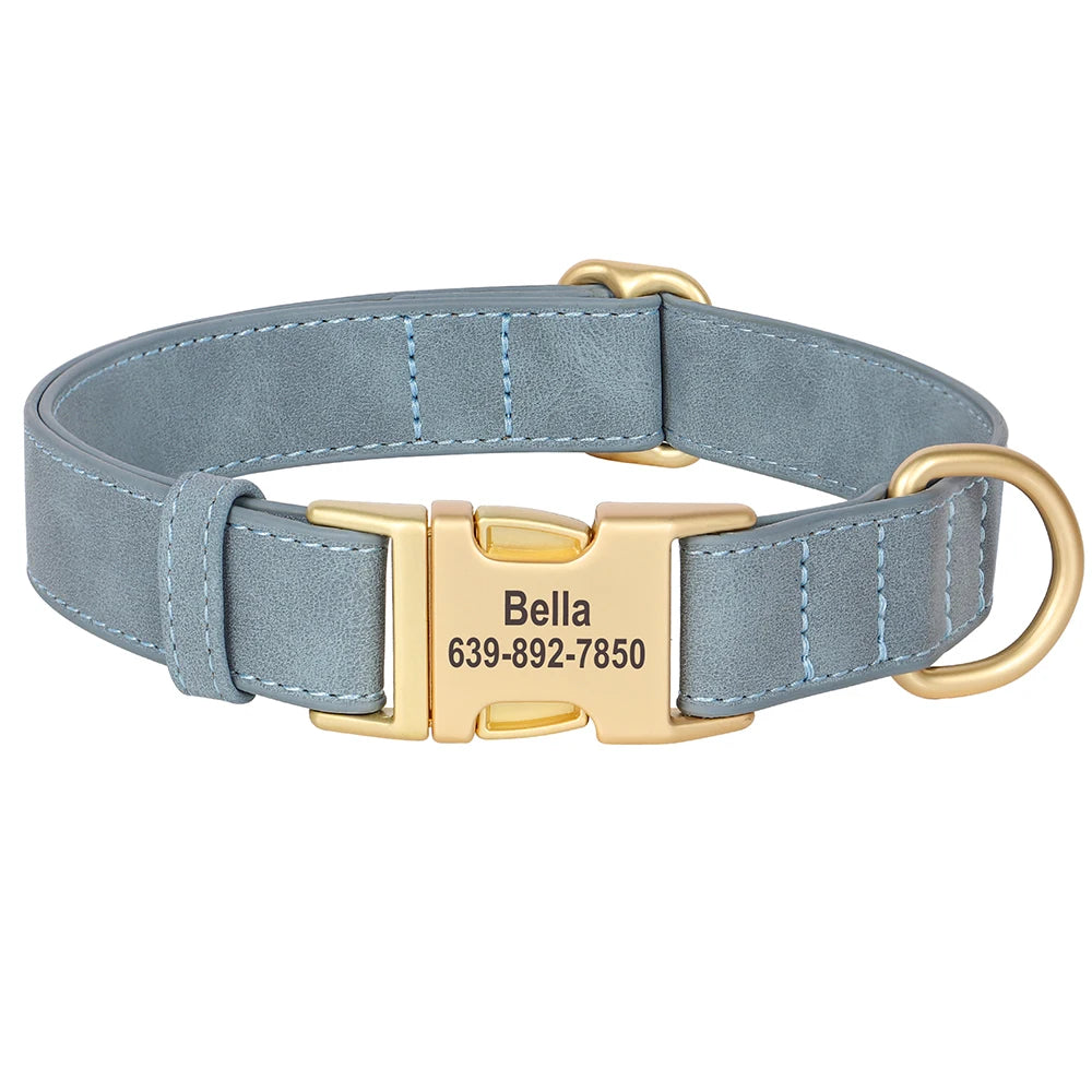 Personalized Dog Collar PU Leather Dog Collars Free Custom Metal Buckle Pet Necklace for Small Medium Large Dogs Pitbull Bulldog