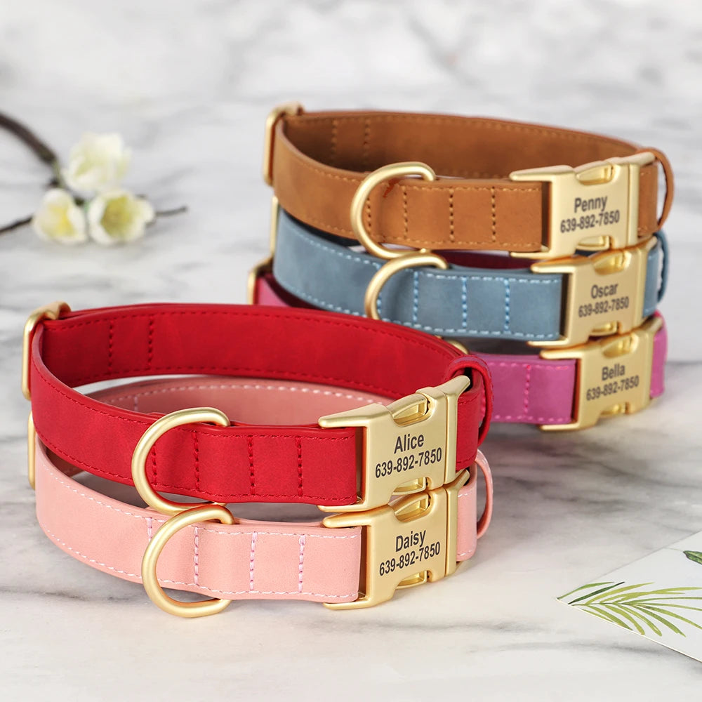 Personalized Dog Collar PU Leather Dog Collars Free Custom Metal Buckle Pet Necklace for Small Medium Large Dogs Pitbull Bulldog