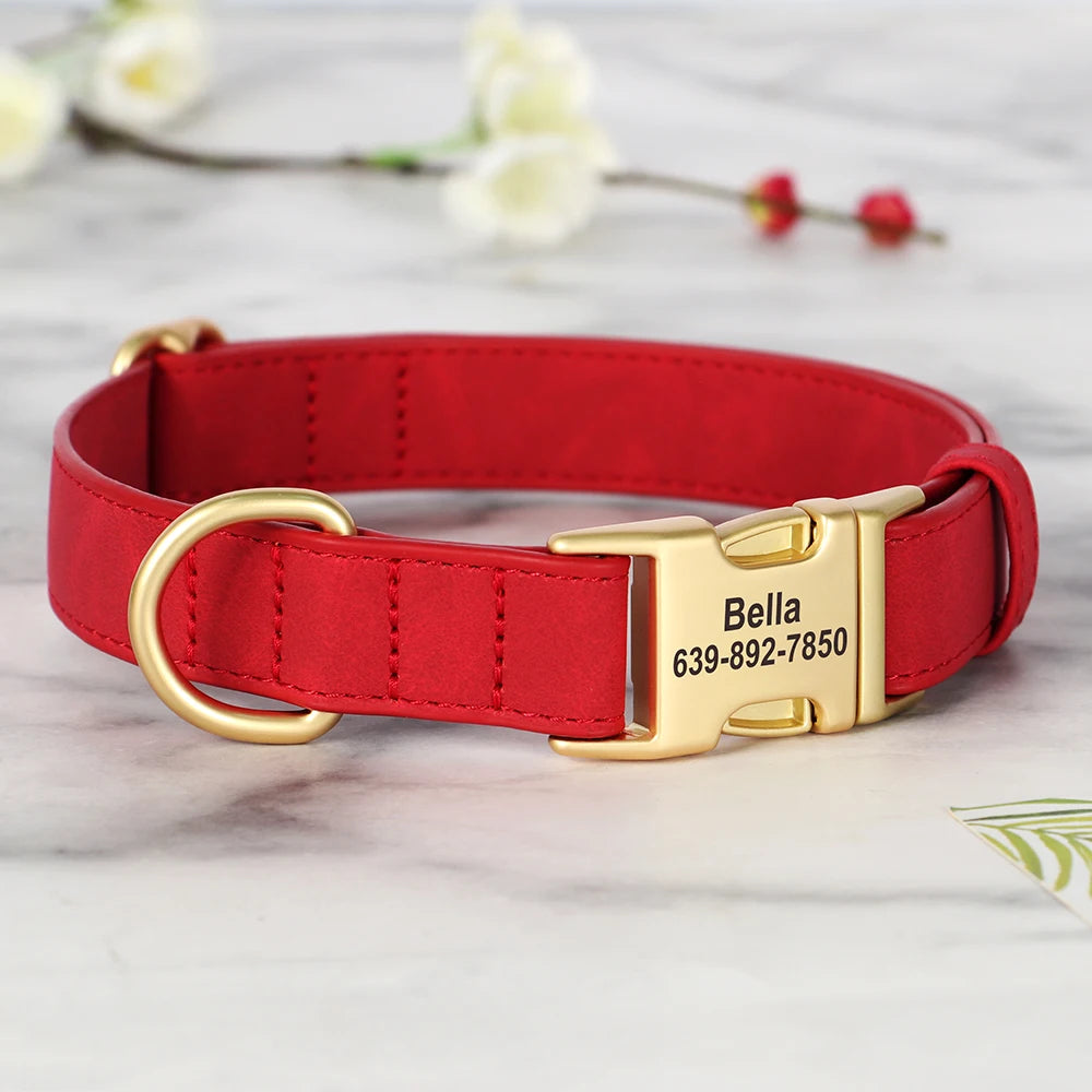 Personalized Dog Collar PU Leather Dog Collars Free Custom Metal Buckle Pet Necklace for Small Medium Large Dogs Pitbull Bulldog