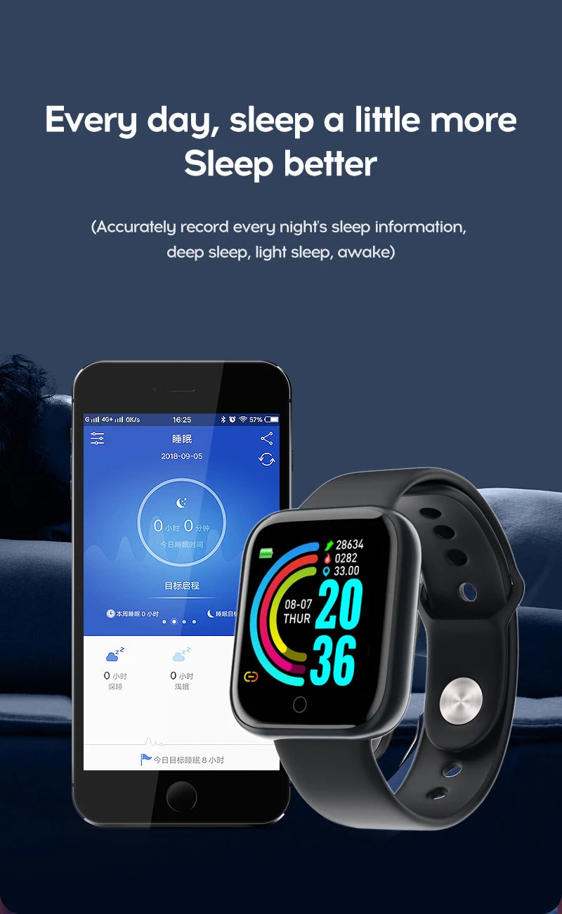 Multifunctional Smart Watch D20 Rechargeable Bluetooth Connected Phone Music Fitness Sports Bracelet Sleep Monitor Y68 Women Men