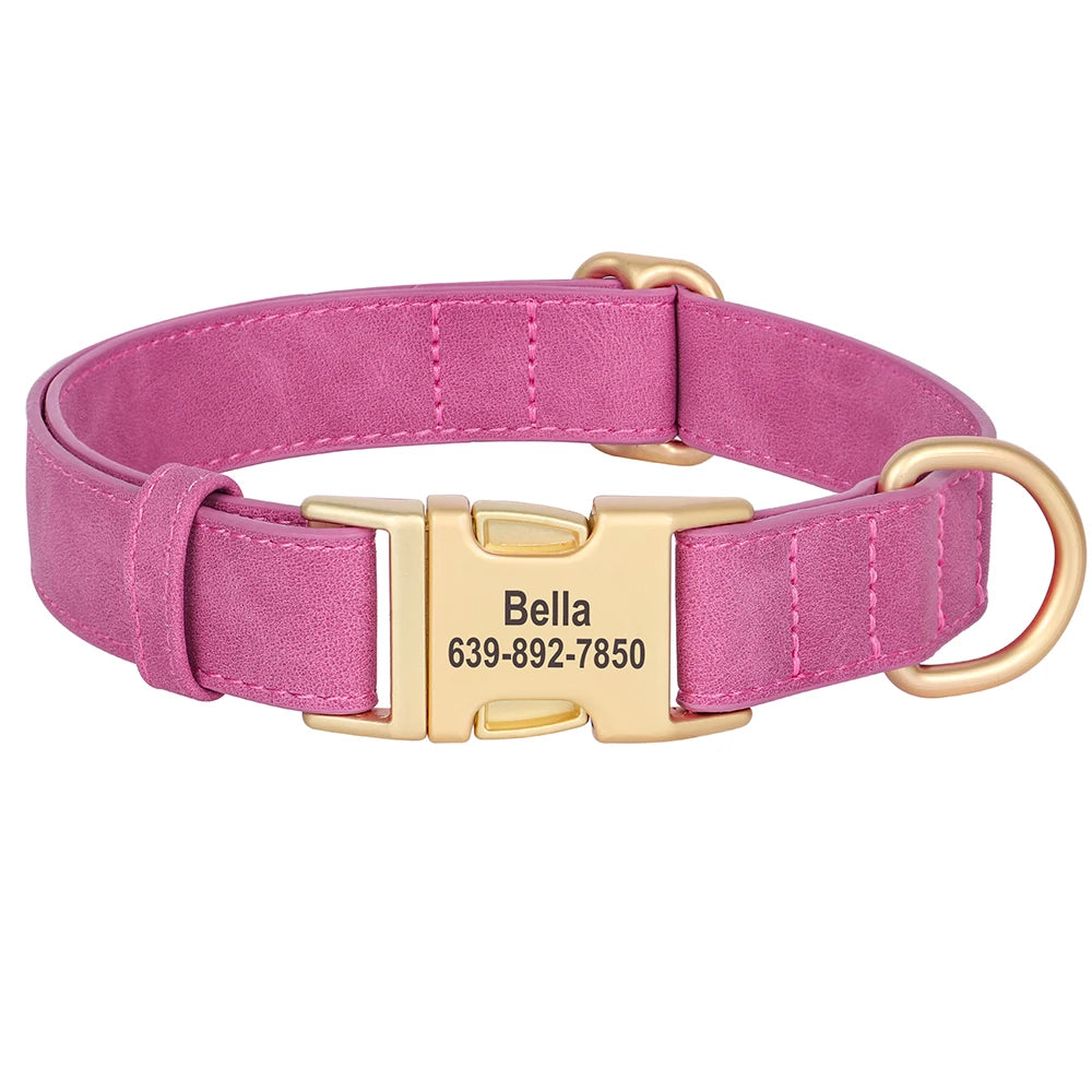 Personalized Dog Collar PU Leather Dog Collars Free Custom Metal Buckle Pet Necklace for Small Medium Large Dogs Pitbull Bulldog