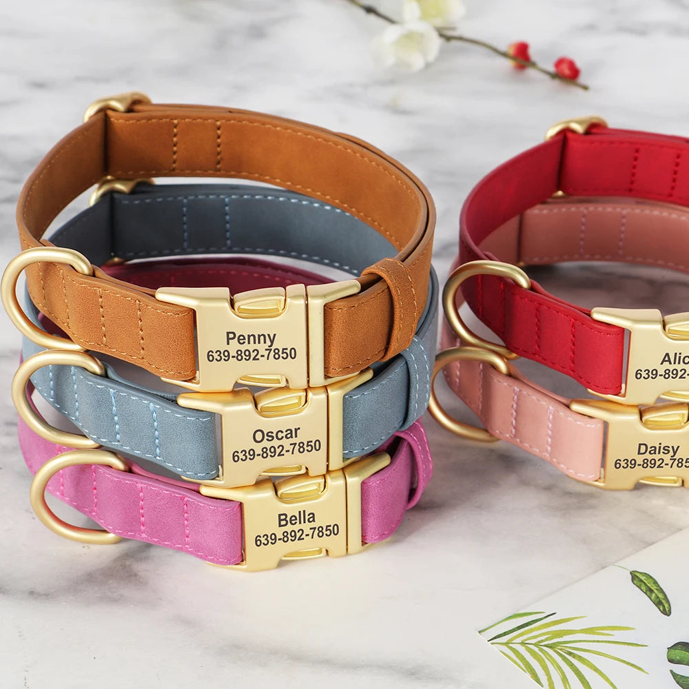 Personalized Dog Collar PU Leather Dog Collars Free Custom Metal Buckle Pet Necklace for Small Medium Large Dogs Pitbull Bulldog