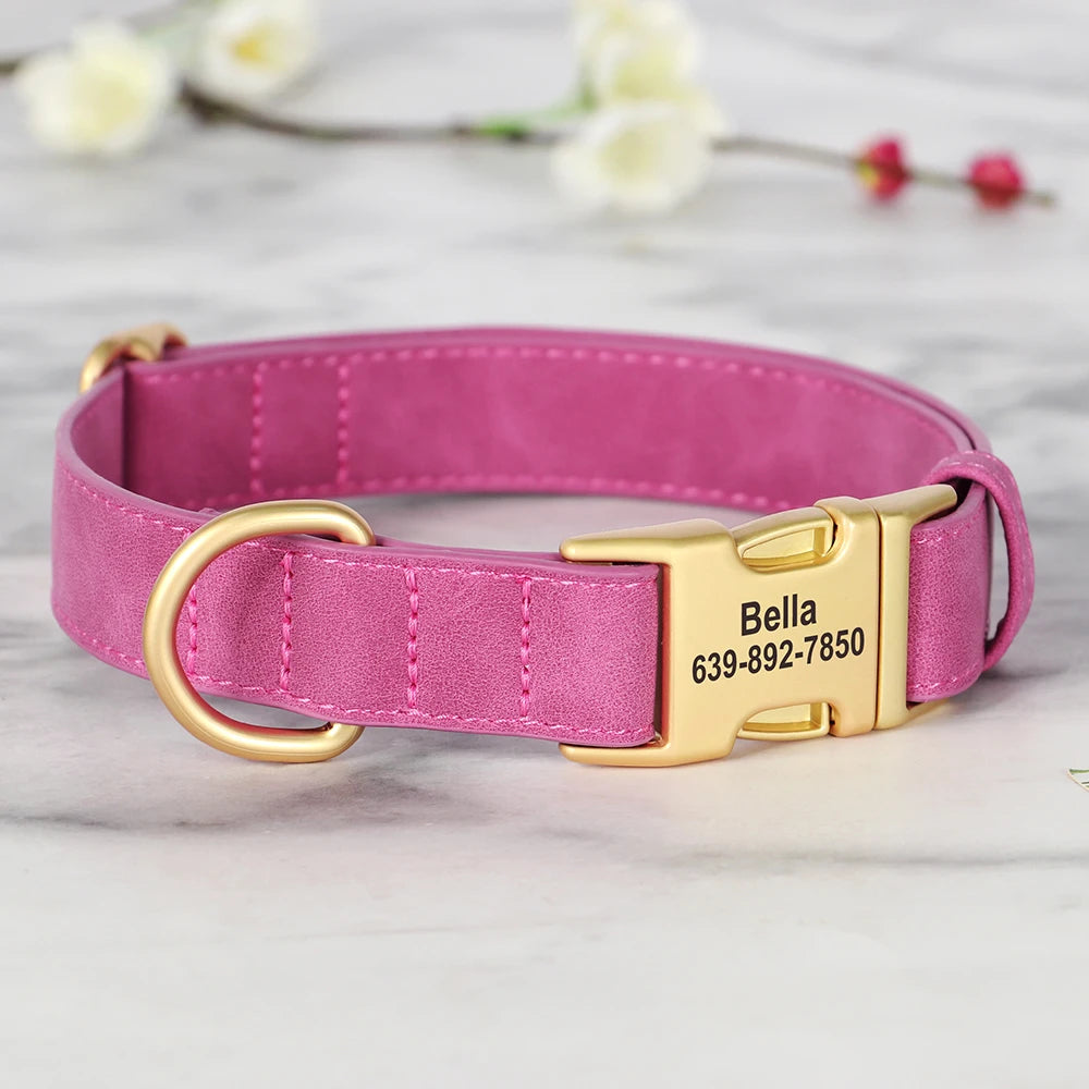Personalized Dog Collar PU Leather Dog Collars Free Custom Metal Buckle Pet Necklace for Small Medium Large Dogs Pitbull Bulldog