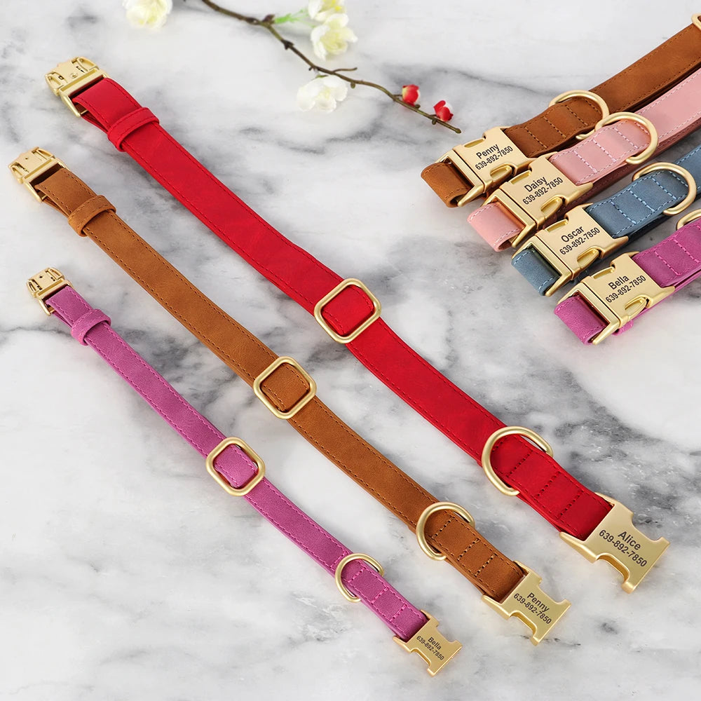 Personalized Dog Collar PU Leather Dog Collars Free Custom Metal Buckle Pet Necklace for Small Medium Large Dogs Pitbull Bulldog