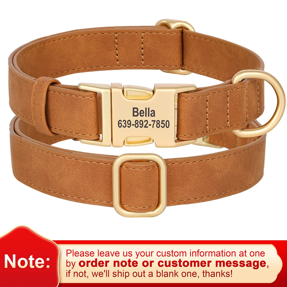 Personalized Dog Collar PU Leather Dog Collars Free Custom Metal Buckle Pet Necklace for Small Medium Large Dogs Pitbull Bulldog