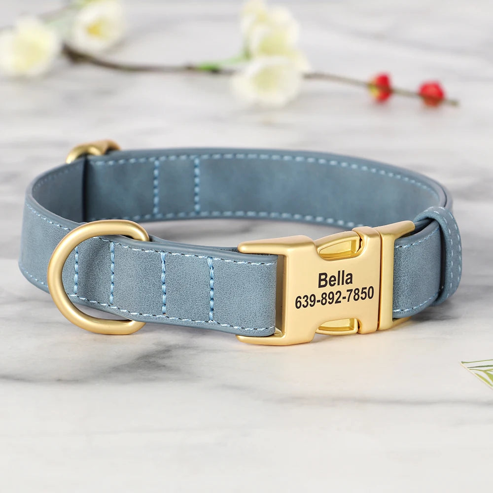 Personalized Dog Collar PU Leather Dog Collars Free Custom Metal Buckle Pet Necklace for Small Medium Large Dogs Pitbull Bulldog