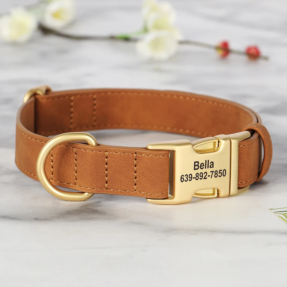 Personalized Dog Collar PU Leather Dog Collars Free Custom Metal Buckle Pet Necklace for Small Medium Large Dogs Pitbull Bulldog