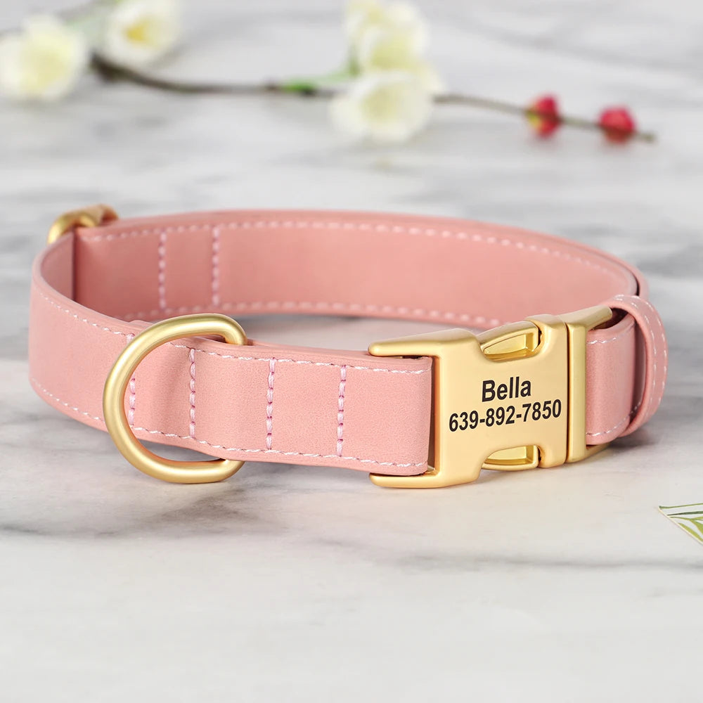 Personalized Dog Collar PU Leather Dog Collars Free Custom Metal Buckle Pet Necklace for Small Medium Large Dogs Pitbull Bulldog