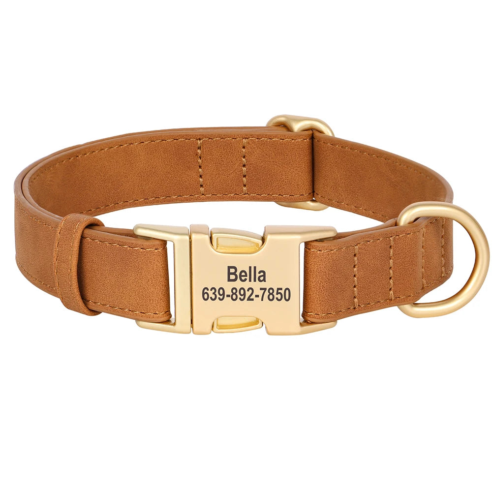 Personalized Dog Collar PU Leather Dog Collars Free Custom Metal Buckle Pet Necklace for Small Medium Large Dogs Pitbull Bulldog