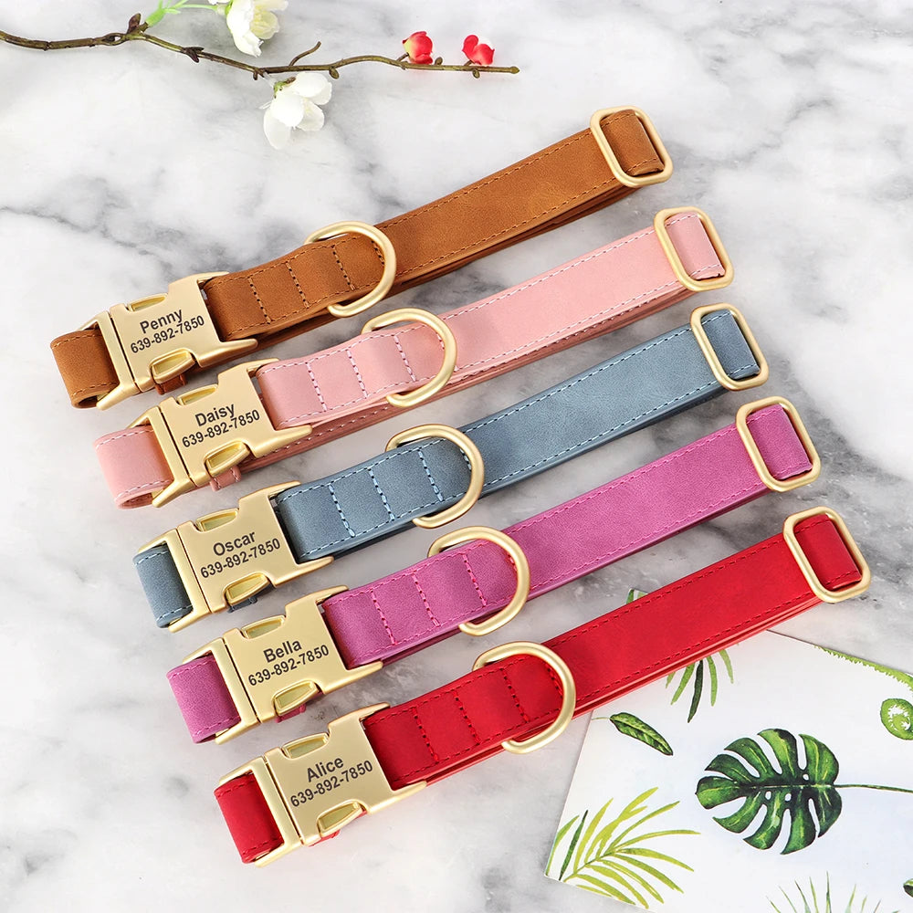 Personalized Dog Collar PU Leather Dog Collars Free Custom Metal Buckle Pet Necklace for Small Medium Large Dogs Pitbull Bulldog