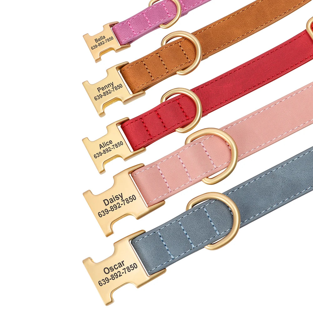 Personalized Dog Collar PU Leather Dog Collars Free Custom Metal Buckle Pet Necklace for Small Medium Large Dogs Pitbull Bulldog