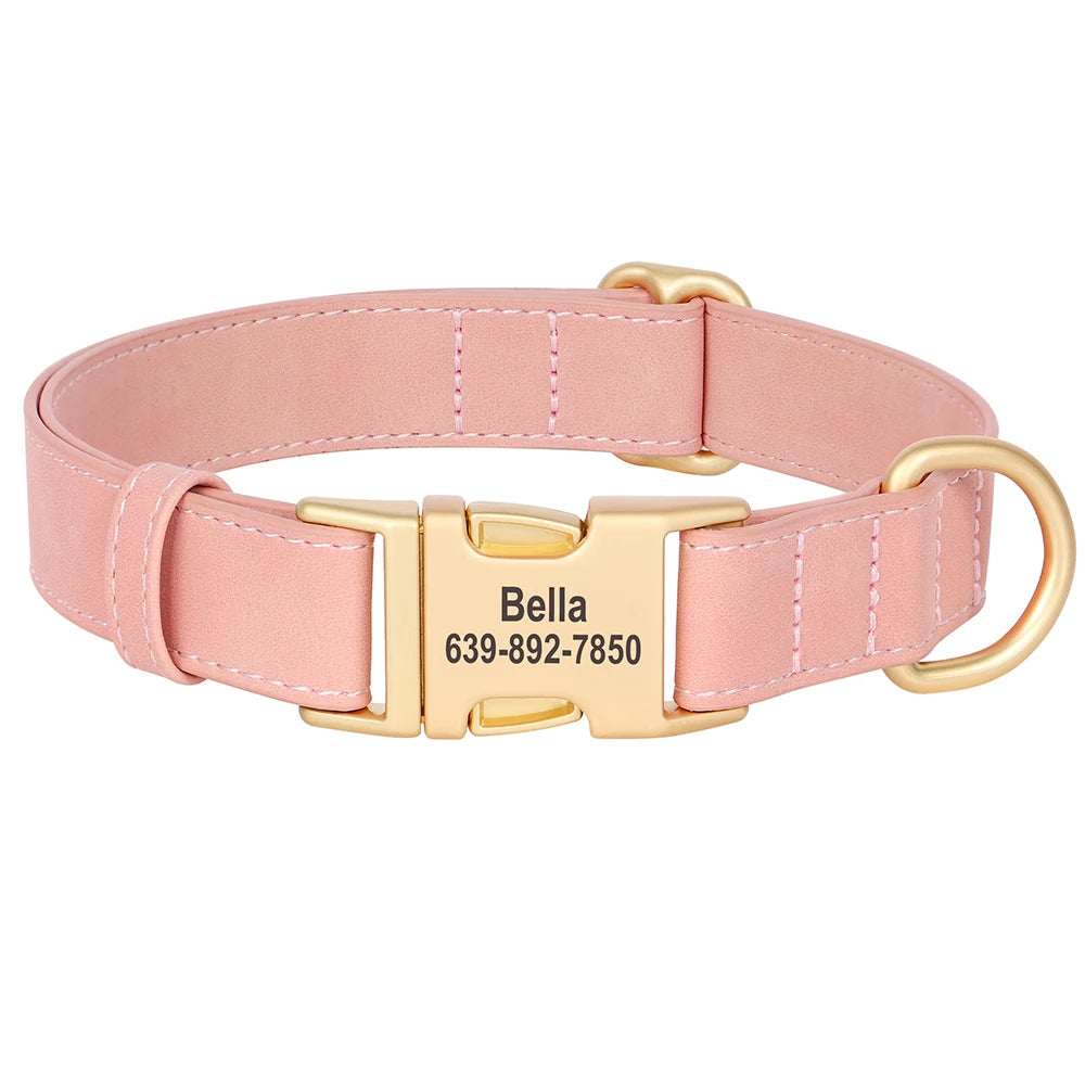 Personalized Dog Collar PU Leather Dog Collars Free Custom Metal Buckle Pet Necklace for Small Medium Large Dogs Pitbull Bulldog