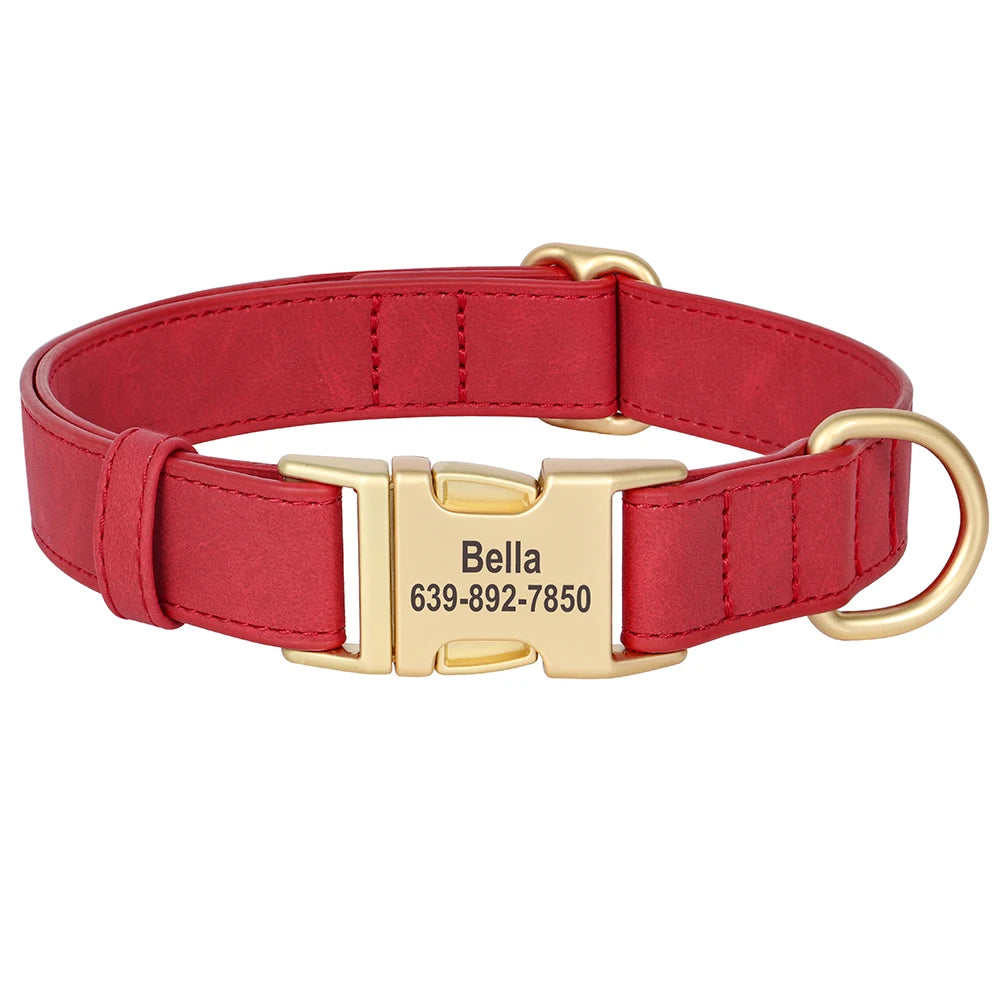 Personalized Dog Collar PU Leather Dog Collars Free Custom Metal Buckle Pet Necklace for Small Medium Large Dogs Pitbull Bulldog